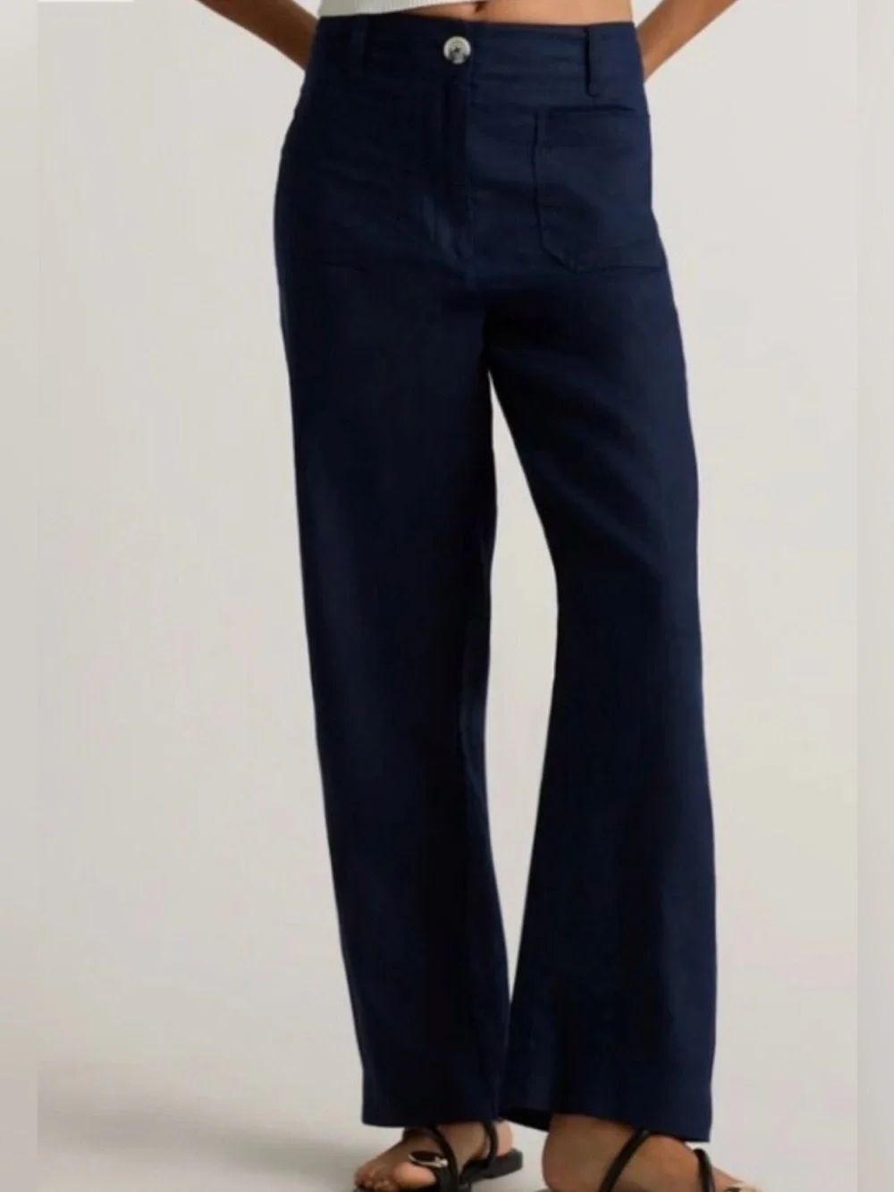NWT Quince 💯 European linen Navy Wide-Leg Linen-Blend Chinos